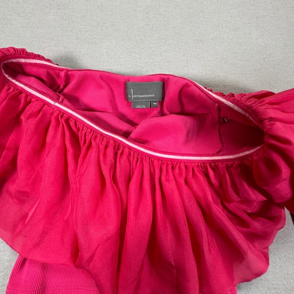 Anthropologie Pink Ruffle Off The Shoulder Long Sleeve Ribbed Knit Top XXS - Picture 4 of 6